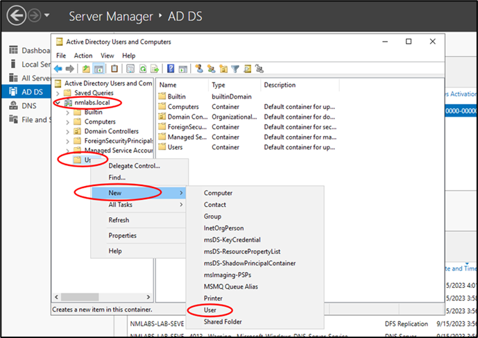 Create New User In Active Directory Users and Computers (ADUC) Window